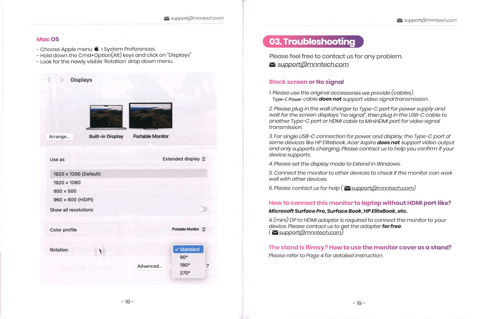 MNN M156F01 manual page showing HDR mode and reset settings