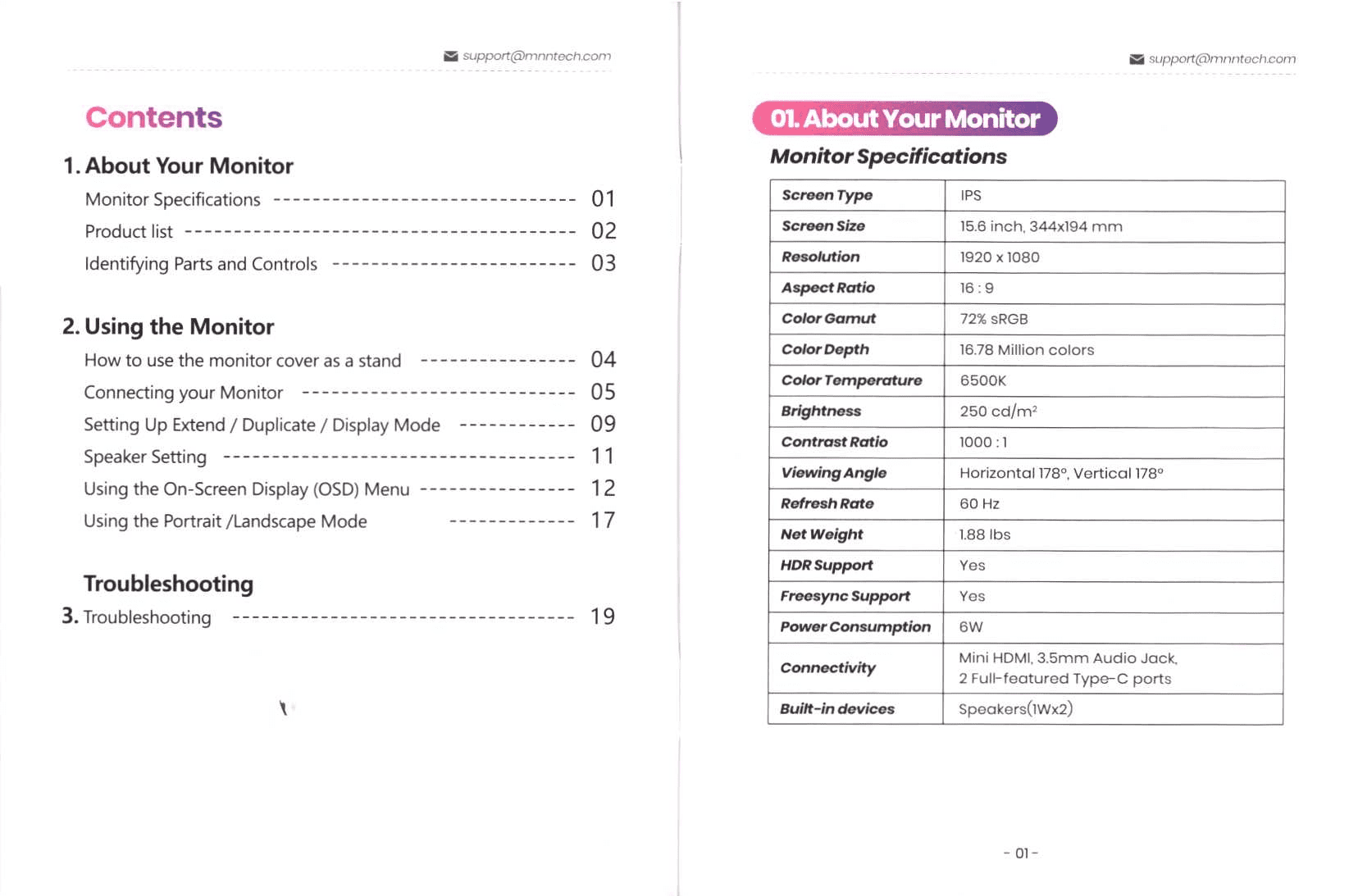 MNN M156F01 user manual page 3