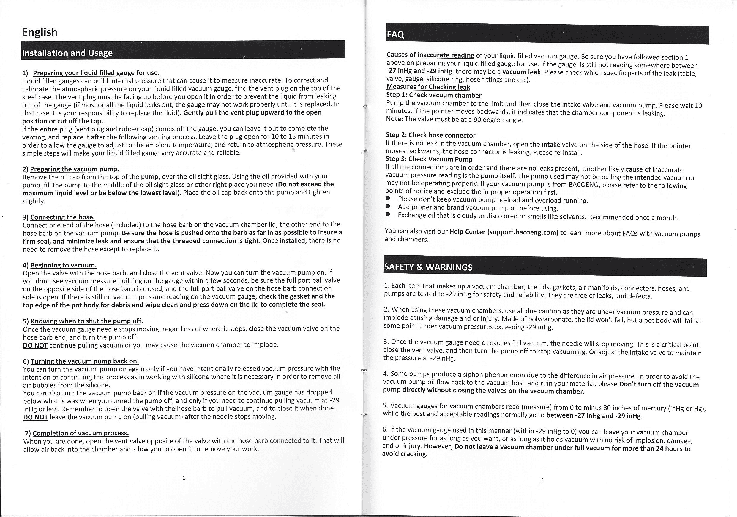 BACOENG Vacuum Chamber user manual page 3