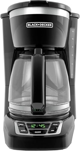 Close-up of the BLACK+DECKER coffee maker's digital control panel