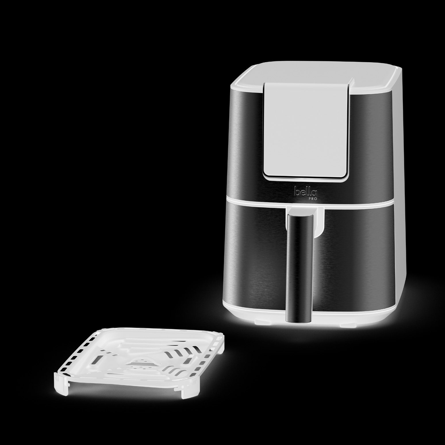 Diagram labeling parts of the Bella 4Qt Slim Air Fryer