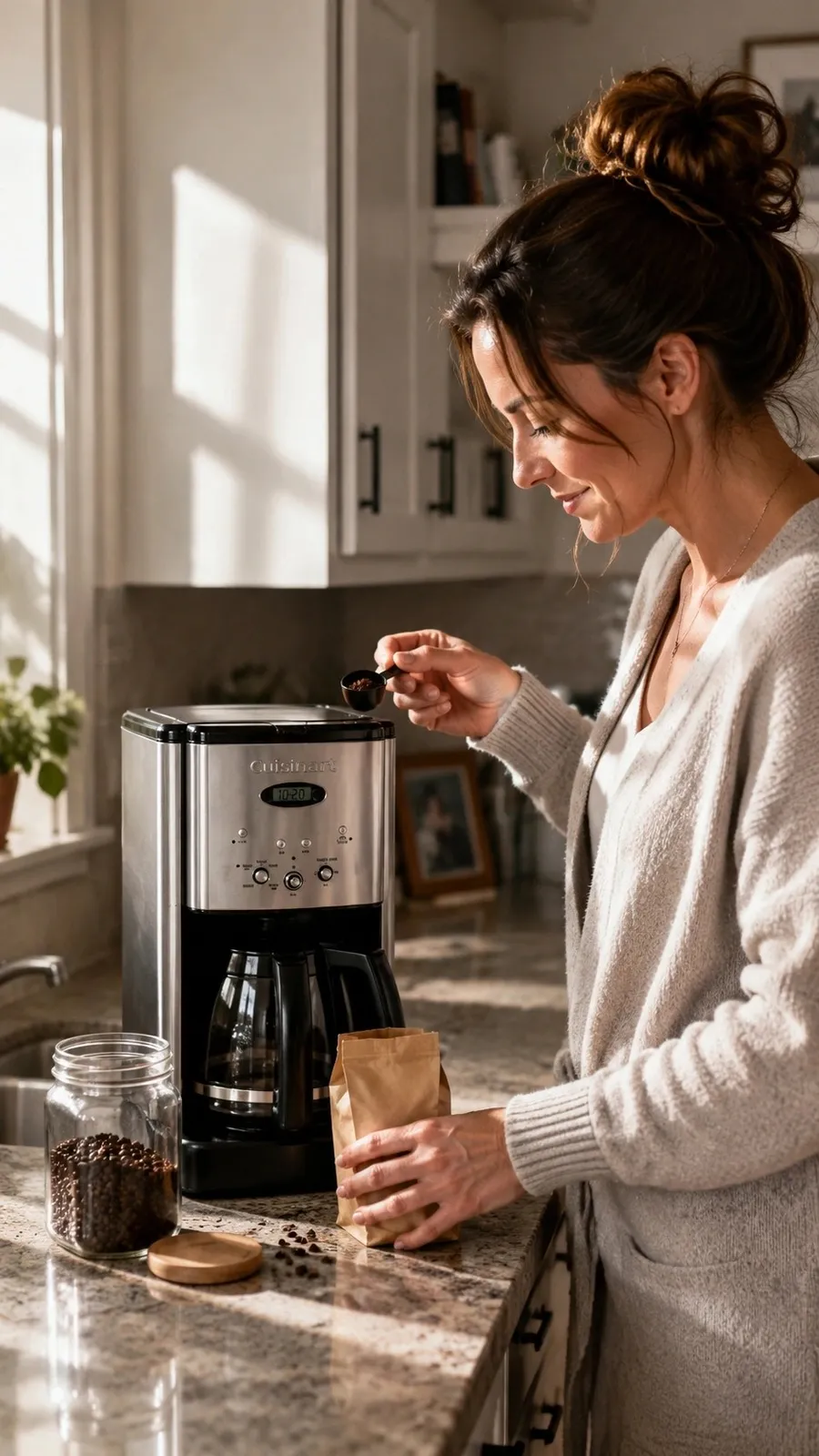 Digital thermometer showing coffee temperature from a Cuisinart carafe
