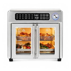 Emeril Lagasse Air Fryer with accessories including rotisserie spit and crisper tray